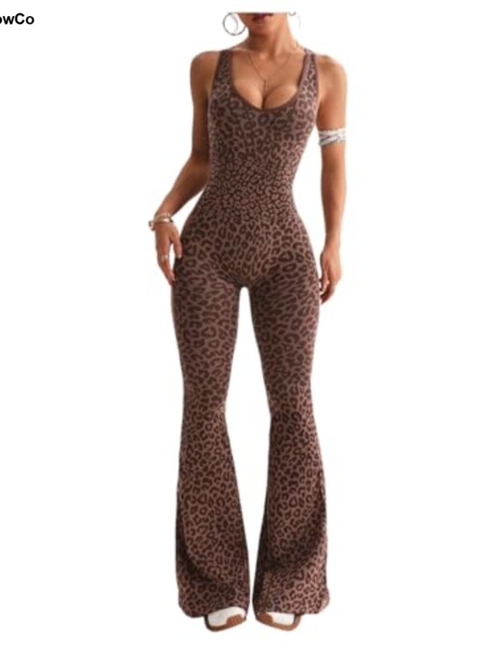 Sleeveless Backless Cheetah Print Flared Leg Jumpsuit for Workout Yoga